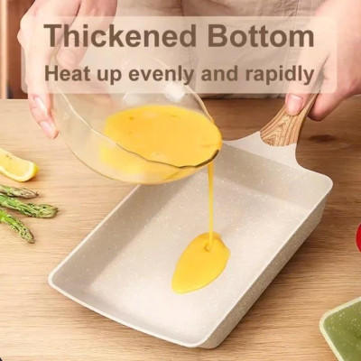 Chảo chữ nhật chống dính cán gỗ 18cm - chảo chiên trứng cuộn phong cách Hàn Quốc