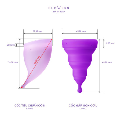 COMBO Cốc nguyệt san Cup Yess chính hãng – Gấp gọn Z Cup cỡ L (25ml) & Tiêu chuẩn S Cup cỡ S (30ml)