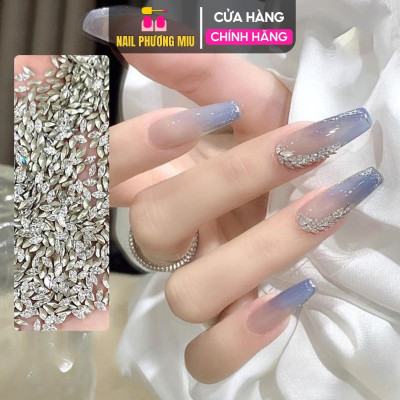 Set 100 Viên Đá Khối Hạt Thóc Hạt Gạo Chân Bằng, Chân Nhọn Lấp Lánh Chân Vàng Size Mini Cao Cấp Làm Nail Siêu Sáng Đẹp Đính Móng Nữ Women