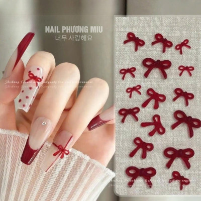 Set 50 Chiếc Nơ Đỏ 3D Mix Size Làm Nail Nữ Tính, Charm Nơ Đỏ Bằng Nhựa Gắn Móng Tay Nghệ Thuật Trẻ Trung Women