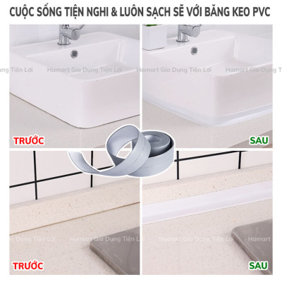 Băng Keo PVC Dán Viền Bếp Chống Dầu Mỡ Bản 3.8cm Băng Dính Dán Mép Tường Chống Ẩm Mốc