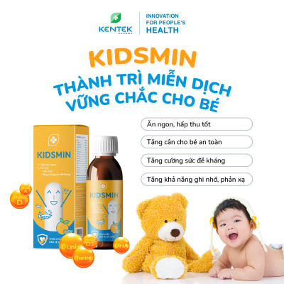 Siro ăn ngon, tăng cân an toàn, phát triển thể chất và trí não cho trẻ suy dinh dưỡng, đề kháng yếu KIDSMIN | Kentek Pharma | Chai 100ml