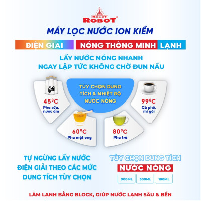 Máy Lọc Nước Điện Giải Ion Kiềm ROBOT IonKing 912 Chế Độ Nóng Thông Minh Lạnh 9 Tấm Điện Cực Titanium Phủ Platinum - Hàng Chính Hãng