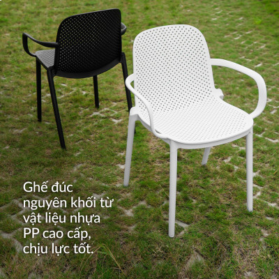 GHẾ NHỰA ĐÚC XẾP CHỒNG CÓ TAY VỊN