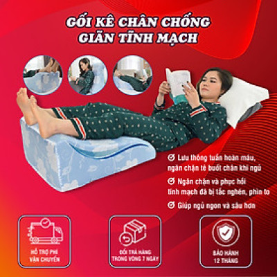 Gối kê chân chống giãn tĩnh mạch YOROKOBI cao 25cm dành cho người đau nhức chân, tiểu đường, tê bì, vọp bẻ, kiến bò, mẹ bầu phù chân tích nước - hàng thương hiệu- TÍM