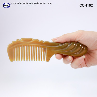 Lược sừng xuất Nhật (Size: M- 16cm) COH162 - Lược chuôi khía họa tiết đẹp - Chăm sóc tóc
