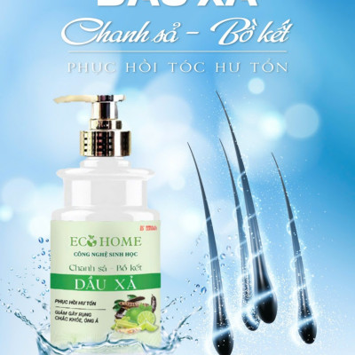 Dầu Xả Chanh Sả Bồ Kết Công Nghệ Sinh Học-ECOHOME Kim Ngân Store Giúp Phục Hồi Tóc Hư Tổn, Giảm Gãy Rụng Tóc Chai 500ml