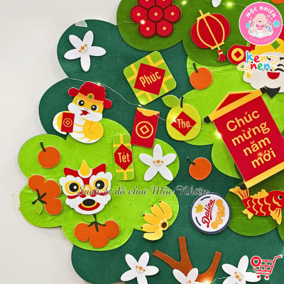 Cây quất Tết bằng vải dạ vải nỉ trang trí Tết 2025 (tặng kèm đèn led 3 mét)