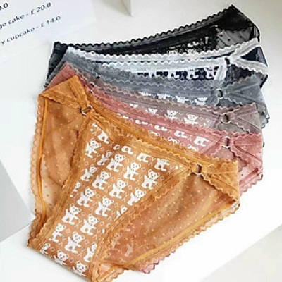 Combo 5 quần lót nữ thun dệt in hình gấu phối ren 409 – Co giãn 4 chiều, siêu mềm mại