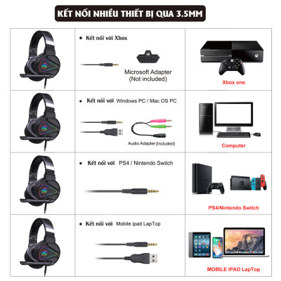 Tai nghe chụp tai Gaming tích hợp Mix HXSJ F16 RGB Jac 3.5mm âm thanh 3D Bass cực đã chuyên dùng nghe nhạc, chơi game - Hàng chính hãng