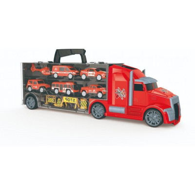 TOYSTAR - 666-03K Mô hình Bộ xe chuyên chở cứu hộ chuyển gồm 5 ô tô, 1 máy bay, 4 biển báo giao thông (KT 42x9x13cm)