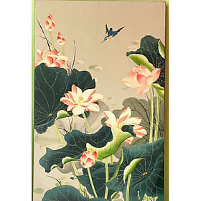 Tranh sơn mài - HOA SEN, HOA CÚC -  chữ nhật thích hợp trang trí, làm quà tặng ý nghĩa ( không kèm khung)