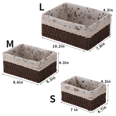 Giỏ Cói Lót Vải Hoa Nhí Đựng Đồ Mỹ Phẩm, Phụ Kiện, Đi Picnic, Giỏ Mây Decor Trang Trí Nhà Cửa Phong Cách Vintage