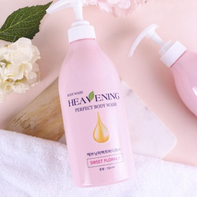 Set 02 chai sữa tắm dưỡng ẩm, làm trắng da toàn thân Hàn Quốc Heavening Perfect 750ml