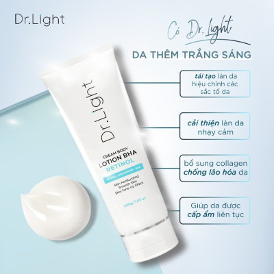 [TẶNG MÓC KHOÁ] Kem Body Dr.Light Kem dưỡng Trắng Sáng Da Với Hợp Chất Retinol Niacinamide BHA 200ml 