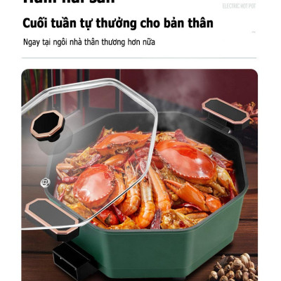 Nồi lẩu điện Weishi SDO-010, dung tích lớn 6 Lít sử dụng gia đình 6-8 người, thiết kế bát giác thế hệ mới chống tràn nồi, hàng chính hãng
