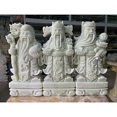 Bộ Tượng Tam Đa (Phúc Lộc Thọ) Đá Cẩm Thạch Trắng Xanh - cao 25cm
