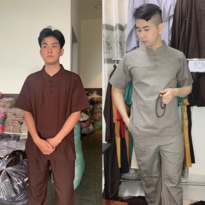 ĐỒ LAM ĐI CHÙA Set Đồ Lam Cao Cấp Cổ Tàu 3 Nút