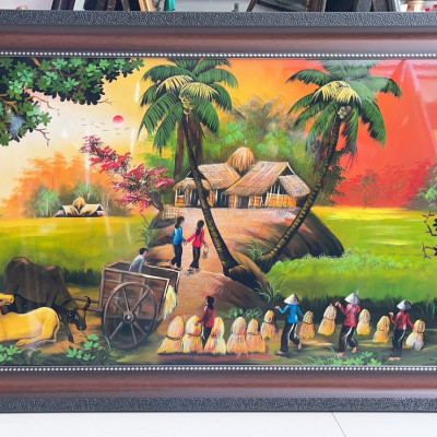 [ Loại 1]Tranh Sơn Mài - ĐỒNG QUÊ VIỆT NAM | Size 60x120 cm | Mộc Mạc – Bình Yên – Đậm Hồn Dân Tộc