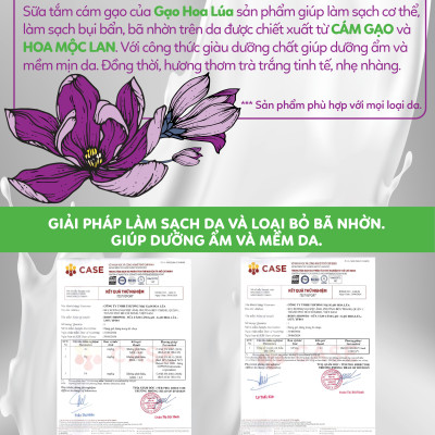 [Tặng 2Kg Tấm ST25] Sữa Tắm Cám Gạo - Chiết xuất từ Cám Gạo & Hoa Mộc Lan - Chai 650ml