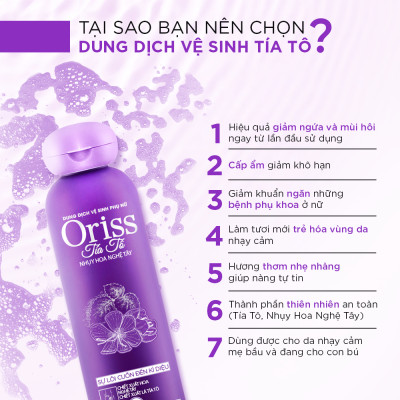Combo Dung Dịch Vệ Sinh Phụ Nữ Oriss Tía Tô 200ml Và Nước Hoa Vùng Kín Nữ Oriss 10ml