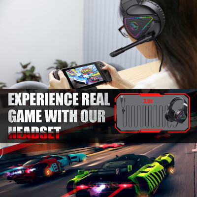 Tai nghe chụp tai Gaming tích hợp Mix HXSJ F16 RGB Jac 3.5mm âm thanh 3D Bass cực đã chuyên dùng nghe nhạc, chơi game - Hàng chính hãng