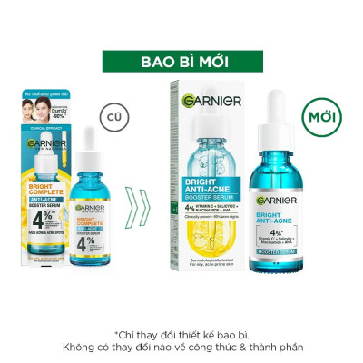 Dưỡng Chất Garnier Giảm Mụn Sáng Da Skin Naturals Bright Complete Anti-Acne Booster Serum30ml