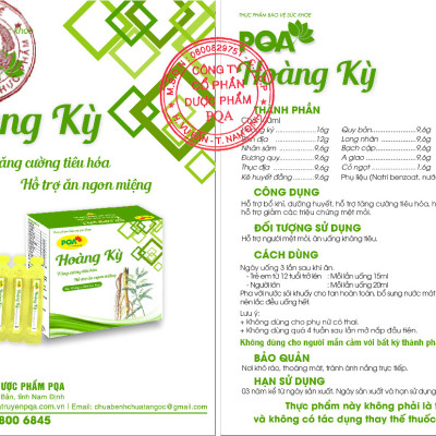 Hoàng Kỳ PQA Giúp Bổ Tỳ, Ích Khí, Tăng Cường Tiêu Hóa, Giảm Mệt Mỏi Và Giúp Ăn Ngon Miệng Hộp 10 Ống