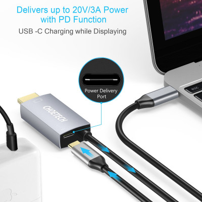 Dây cáp sạc nhanh CHOETECH M180 chia cổng đa năng PD Type-C thành cổng Type-C PD 3.0, cổng HDMI chuẩn 4k dài 180cm cho Macbook Pro / Smartphone - Hàng chính hãng