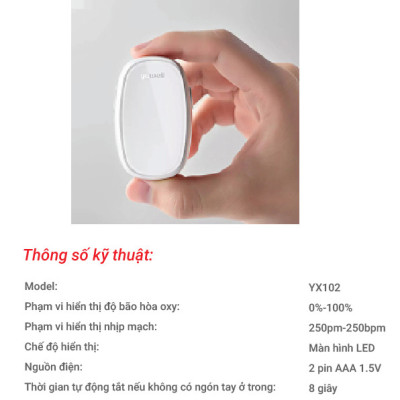 Máy đo nồng độ oxy trong máu SPO2 và nhịp tim Yuwell YX102
