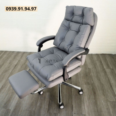 Ghế Gaming Livestream Bán hàng CR4123-P Nội thất Capta Ghế làm việc có gác chân màu xám xoay 360 độ ngã nằm nệm dày chân xoay thép mạ chrome hàng nhập khẩu Gaming chair hcm