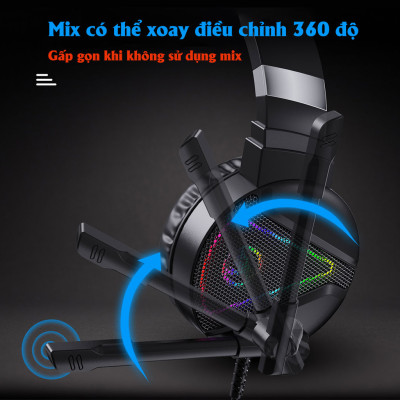 Tai nghe chụp tai Gaming tích hợp Mix HXSJ F16 RGB Jac 3.5mm âm thanh 3D Bass cực đã chuyên dùng nghe nhạc, chơi game - Hàng chính hãng