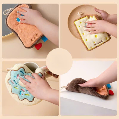 Set 4 Khăn Lau Tay Thấm Hút Tốt Họa Tiết Bánh Mỳ Phô Mai Cute - Khăn Mềm Mịn, Thấm Hút Tuyệt Vời - HÀNG CHÍNH HÃNG MINIIN