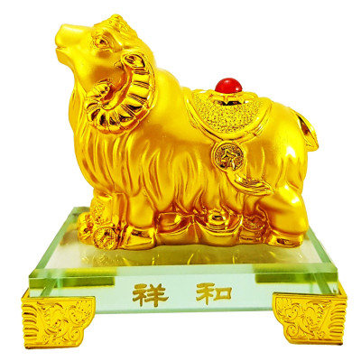 Tượng chú dê vàng đế kính thủy tinh cao cấp - Ngọc Dương Thịnh Vượng - Hàng Nhập Khẩu