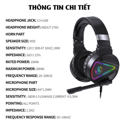 Tai nghe chụp tai Gaming tích hợp Mix HXSJ F16 RGB Jac 3.5mm âm thanh 3D Bass cực đã chuyên dùng nghe nhạc, chơi game - Hàng chính hãng