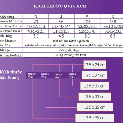 Thang nhôm 3 - 4 - 5 - 6 bậc xếp gọn - chữ A -  bản to - tay vịn -  cao cấp chính hãng -  thang gia đình đa năng gấp gọn