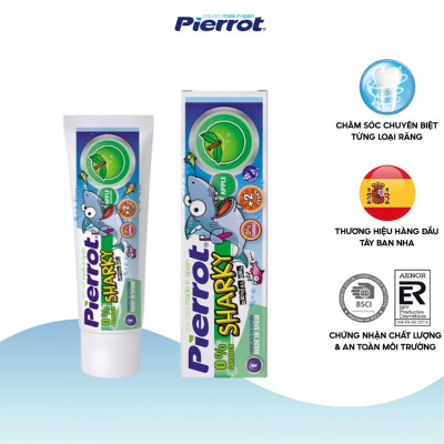 [ Mua 2 tặng 1 set kit ] Gel đánh răng trẻ em Pierrot Sharky Calci hữu cơ hương táo 75ML