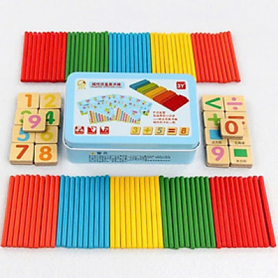 Đồ Chơi Gỗ Bộ 100 Que Tính Học Toán Cho Bé Kèm 2 Bộ Số Và Bộ Dấu