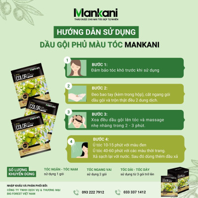 Gói Dầu Gội Nhuộm Tóc, Phủ Bạc Thảo Dược Mankani [Gói 25ml - Nâu Đen]