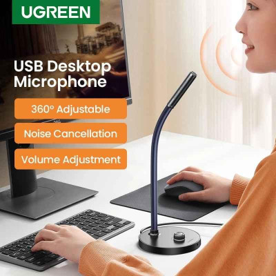 Ugreen UG90416CM564TK Màu Đen Micro để bàn cổng kết nối USB có kèm nút chỉnh tăng , giảm âm lượng - HÀNG CHÍNH HÃNG