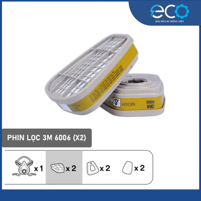 Combo (7 món) mặt nạ phòng độc 3M 7501, 7502 kết hợp phin lọc 3M 6006, tấm lọc bụi 5N11 cùng nắp giữ 501 lọc hơi hữu cơ Vô cơ, lọc bụi siêu mịn, phun sơn Lọc hơi độc chính hãng 3M