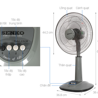 Quạt lở ống nhựa Senko - L1338 cao cấp sang trọng Hàng Chính Hãng