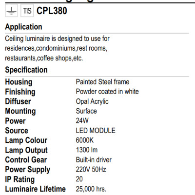 ĐÈN ỐP TRẦN LUMAX#CPL380/W-24LED/6K-XD (24W)