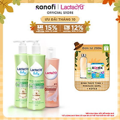 Bộ 2 Sữa Tắm Gội Trẻ Em Lactacyd Baby Extra Milky 500ml + 1 Dung Dịch Vệ Sinh Pro Sensitive 250ml