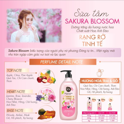 Sữa Tắm Nước Hoa Sáng Da Coco Joy Sakura Blossom 900g