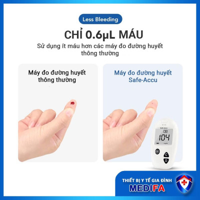 Máy Đo Đường Huyết Safe-Accu Thiết Kế Nhỏ Gọn, Dễ Sử Dụng Chính Hãng Sinocare Bảo Hành Trọn Đời