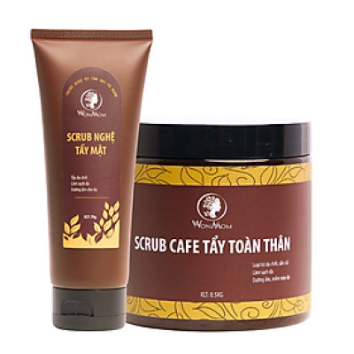 Bộ tẩy tế bào chết toàn diện Wonmom ( 1 Scrub nghệ tẩy mặt + 1 Scrub café tẩy toàn thân )