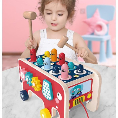 Đồ chơi đập chuột hình con voi kèm đàn 3 in 1 - Đồ chơi gỗ thông minh cho bé