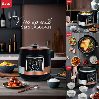 Nồi áp suất đa năng SATO 5AS064.N 5.0L - Nồi áp suất đa chức năng : nấu cơm, nấu cháo, hầm gân, ninh, súp, hấp, giữ ấm ... Dung tích : 5.0 lít phù hợp gia đình 4 - 6 người - Miễn phí vận chuyển toàn quốc - Hàng chính hãng
