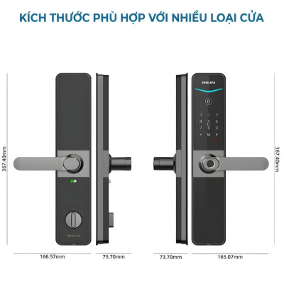 [ PHILIPS ] Bộ khóa cửa thông minh [ Gateway điều khiển từ xa, vân tay, thẻ từ, mật khẩu và chìa cơ ] Chính hãng-DDL610-5HBS 